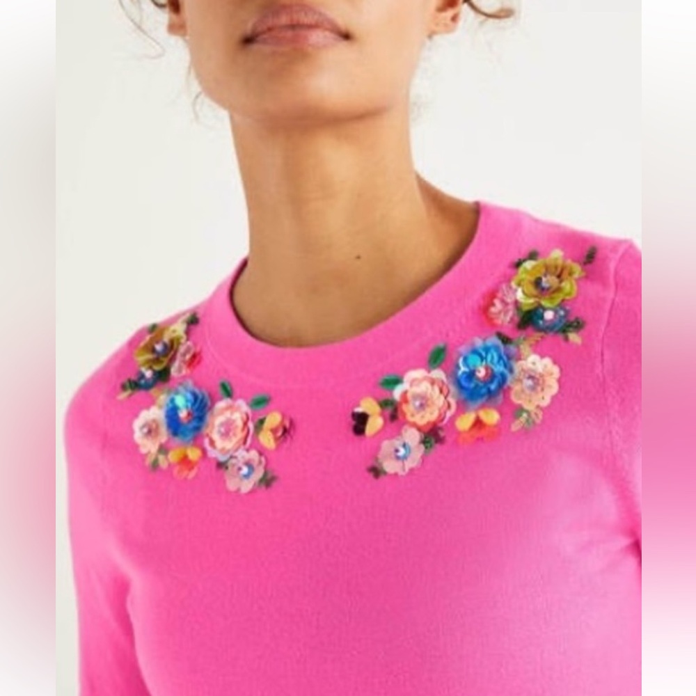 NWT Boden Embellished Pink Short-sleeve Sweater